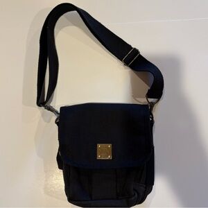 Napa Valley Black canvas Crossbody Bag with bronze Gold Accent  could be unisex